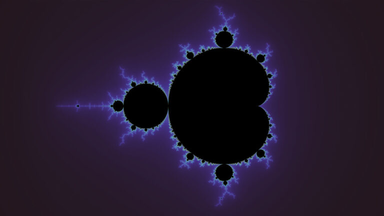 See how fractals forever changed math and science Two black blobs with neon blue spikes emerging from their edges.